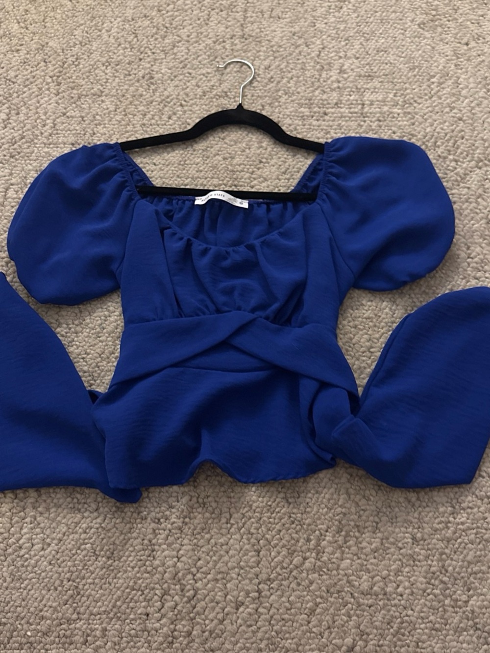Altar'd State Royal Blue Puff-Sleeve Square Neck Top